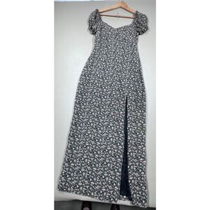 Missguided Floral Print Midi/Maxi Dress, Sheer Puff Cap Sleeves, High Slit